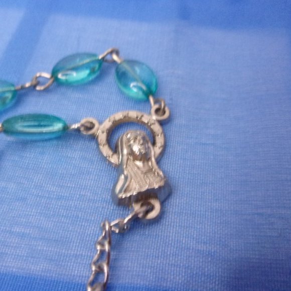 Blue Bead Silver Tone Chaplet Prayer Beads - Picture 4 of 6